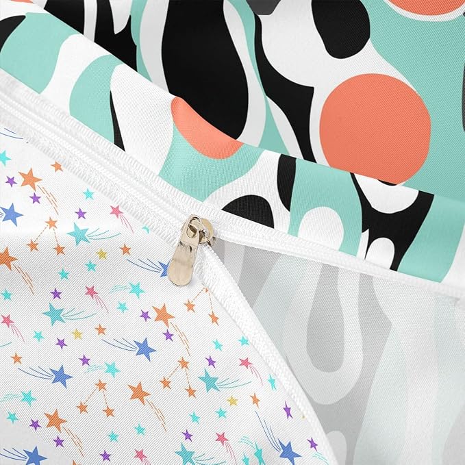 Mid Century Modern Abstract Duvet Cover Set Vintage Geometric Full Size Bedding Sets for Preteen Boys Girls Contemporary Organic Shapes Comforter Cover Squiggle Blob Bed Set,Teal Coral Salmon Pink