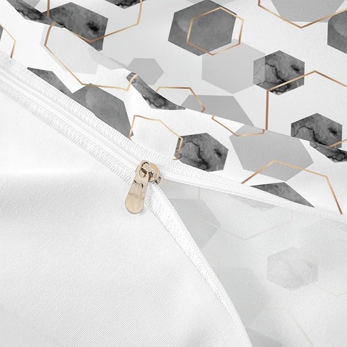 Erosebridal Grey Modern Duvet Cover Queen - Marble Geometric Minimalist Bedding Set, Fresh Abstract Geometric Art Decor Bed Set for Boys Girls Watercolor Hexagon Bed Cover with 2 Pillowcases
