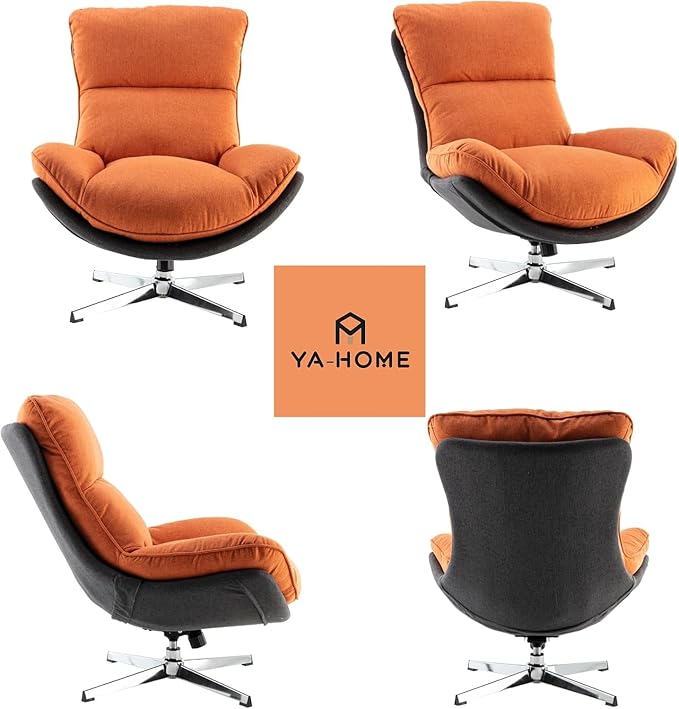 Swivel Accent Chair Set of 2, Modern Upholstered Linen Fabric Lounge Chair Sofa Chair with High Backrest, Comfy Rocking Chair for Living Room Bedroom, Orange