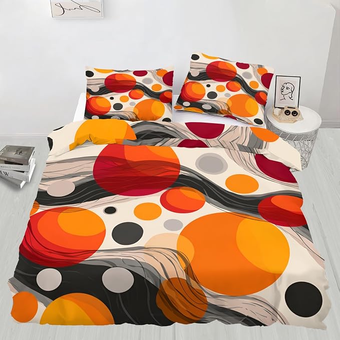 Abstract Burnt Orange Duvet Cover Twin Size, Retro Medieval Bedding Set 2 Piece Kids and Adults Vibrant Modern Comforter Cover and 1 Pillow Sham with Zipper Closure