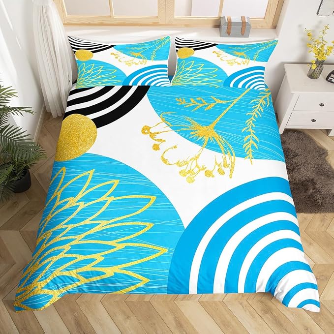 Erosebridal Sky Blue Boho Modern Twin Comforter Cover for Women Men Adults - Mid Century Abstract Duvet Cover Bohemian Geometric Bed Set Chic Contemporary Stripes Bedding Set