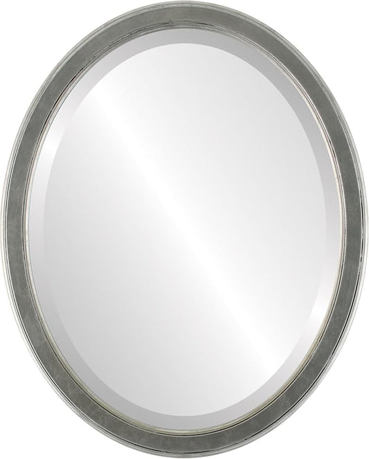 OVALCREST Oval Beveled Wall Mirror for Home Decor - Toronto Style - Silver Leaf with Black Antique - 18" x 14"