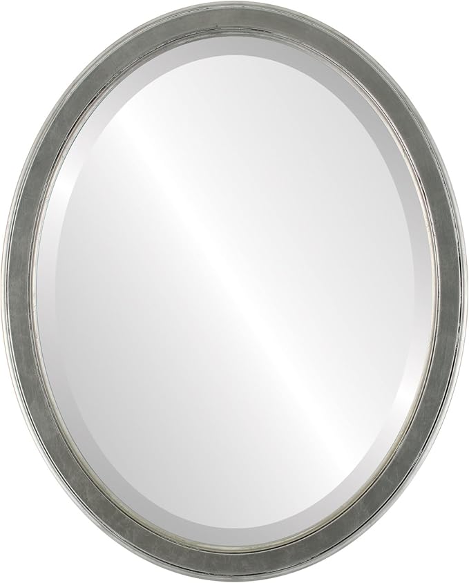 OVALCREST Oval Beveled Wall Mirror for Home Decor - Toronto Style - Silver Leaf with Black Antique - 26" x 20"