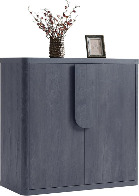 34.5'' Sideboard Buffet Cabinet W/Storage, Modern Accent Cabinets W/Curved Handles & Adjustable Shelves, 2 Doors Coffee Bar Buffet Table Credenza for Living Room Kitchen Hallway, Natural Oak
