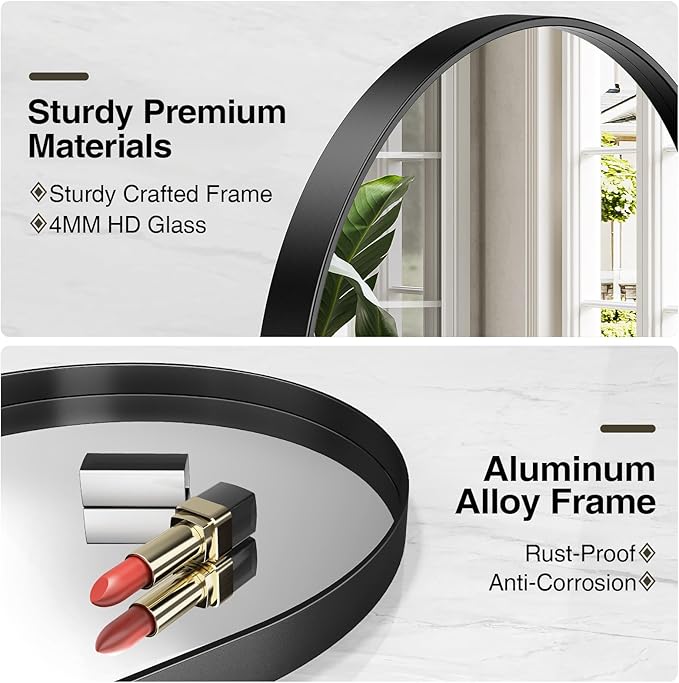 Brightify Black Oval Mirror for Bathroom 24x40 Inch, Matte Black Vanity Mirrors for Wall Metal Frame, Modern Wall Mirror for Bedroom Living Room Wall Decorative Hang Vertical and Horizontal