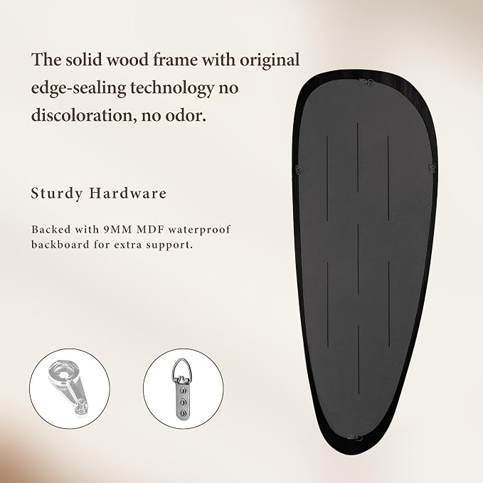 22‘’x60'' Asymmetrical Rustic Wall Mirror for Bathroom Black Wood Frame, Irregular Classic Mirror Farmhouse Vanity Mirror,Mid Century Modern Mirror Decor Living Room, Bedroom, Entryway