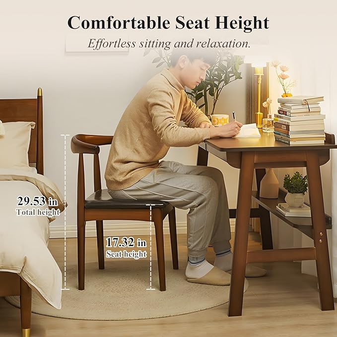 Office Chair, Wood Desk Chair with Upholstered PU Leather, Computer Chair, Modern Dining Chair, Mid Century Dining Chair, Wood Accent Chair,Walnut Chair