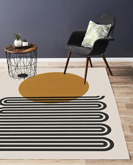 Abstract Beige Medieval Area Rug, Modern Minimalist Art Non Slip Accent Rug, Machine Washable Durable Carpet for Indoor Bedroom Living Room Office Decor Rug - 3 ft x 4 ft