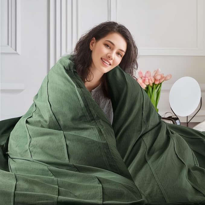 NEXHOME PRO 100% Organic Cotton Duvet Cover King Size, Pleated Textured Duvet Cover Set Forest Green, 3pc Bedding Set with Zipper Closure, Soft Lightweight and Breathable,104"x90", No Comforter