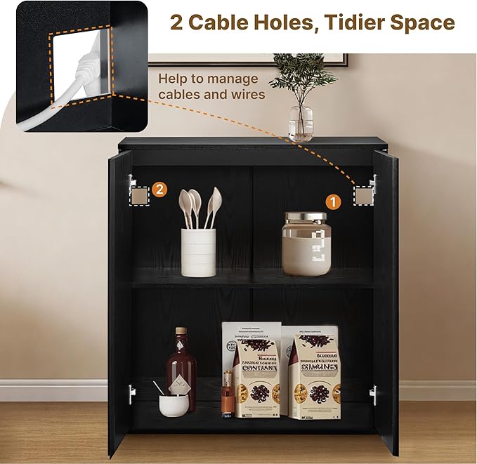 31.5" Sideboard Buffet Cabinet with Storage Modular Accent Display Kitchen Storage Cabinet Wood Coffee Bar Console for Living Room, Hallway, Kitchen, Dining Room,Black