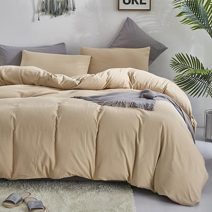 Pureant Beige Comforter Set Queen Solid Champagne Bedding Comforter Sets Light Brown Queen Comforter for Women Men Khaki Comforter Plain Taupe Queen Size Comforter Sets Soft Breanthable Tan Sand Color