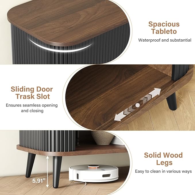 Accent Cabinet with Sliding Doors - Black Sideboard Buffet Cabinet with Storage for Coffee Bar, Console Table - MCM Design Bar Cabinets for Modern Home Décor Set 3