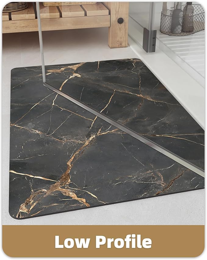 Color&Geometry Ultra Thin Bath Mat, Non Slip Quick Dry Rugs,Absorbent Marble Bathmat,24"x36",Washable Rubber Mats for Shower Floor,in Front of Bathtub,Bathroom Decor,Gold-Veined Marble-Patterned