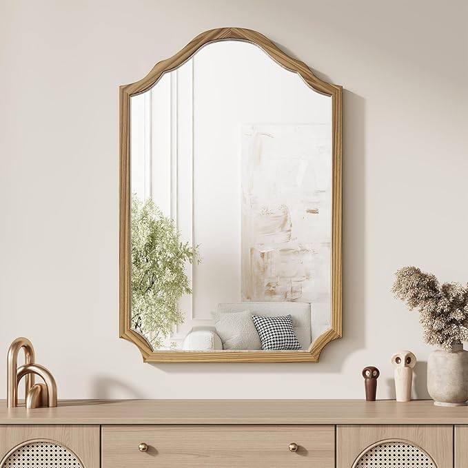ULIKE Arched Wood Mirror – 24x36 Rustic Wall Mirror for Bathroom or Bedroom, Decorative Vanity Mirror | Solid Wood Frame | Brown | Farmhouse Entryway or Living Room Décor