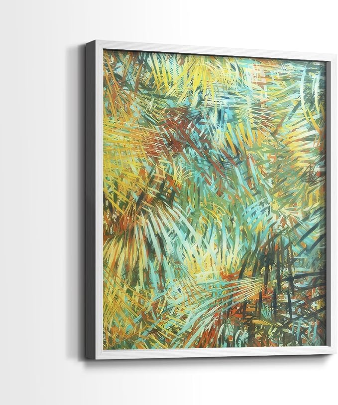 Renditions Gallery Set of 2 Peel & Stick Framed Prints, Nature Abstract Wall Art, Green Leafy Design Wall Decor, Re-Stickable - Ready to Hang - 11"x14" - White Frame LT588