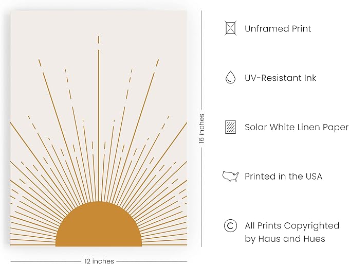 HAUS AND HUES Minimalist Wall Art - Mid Century Modern Decor, Boho Prints, Contemporary Wall Art, Unframed 12x16