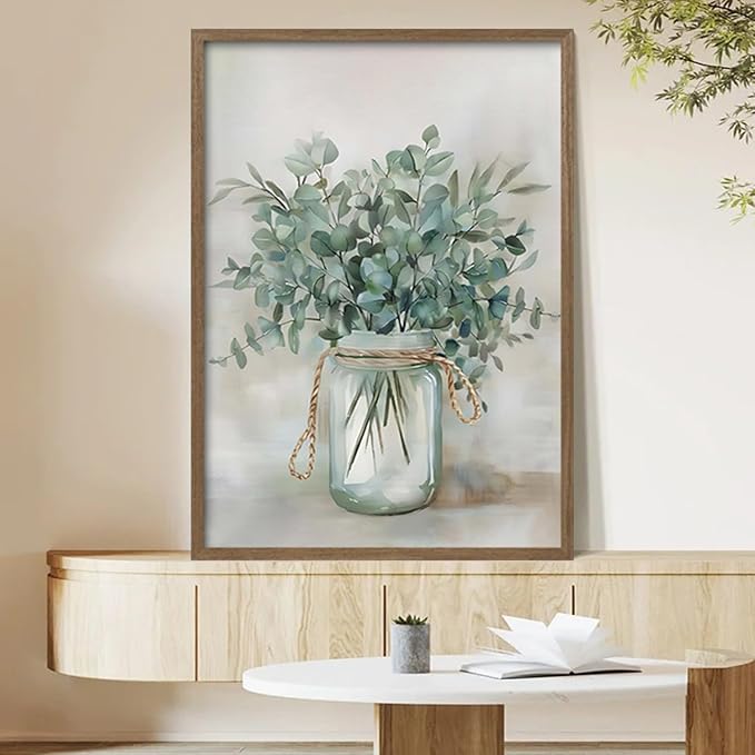 Framed Canvas Wall Art Rustic Botanical Print Poster Greenery Picture Gallery Artwork Living Room Bedroom Office Gallery Decor Living Room Bedroom Office Apartment 12X16 Inch Ready to Hang