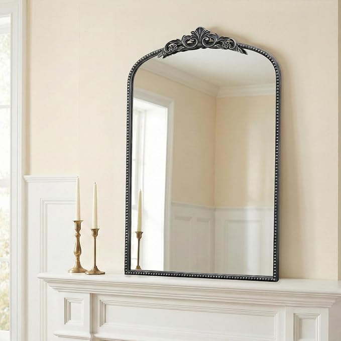 Micasso Vintage Wall Black Mirror: 24"x36" French Baroque Antique Mirror - Traditional Ornate Decorative Arched for Wall/Bathroom/Entryway/Fireplace/Hallway/Living Room - Home Decor for Bathroom