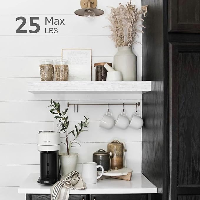 QEEIG Floating Shelf for Wall Bathroom Shelves Bedroom Kitchen Living Room Farmhouse Small Book Shelf 16 inch Set of 1, White (015-W1)