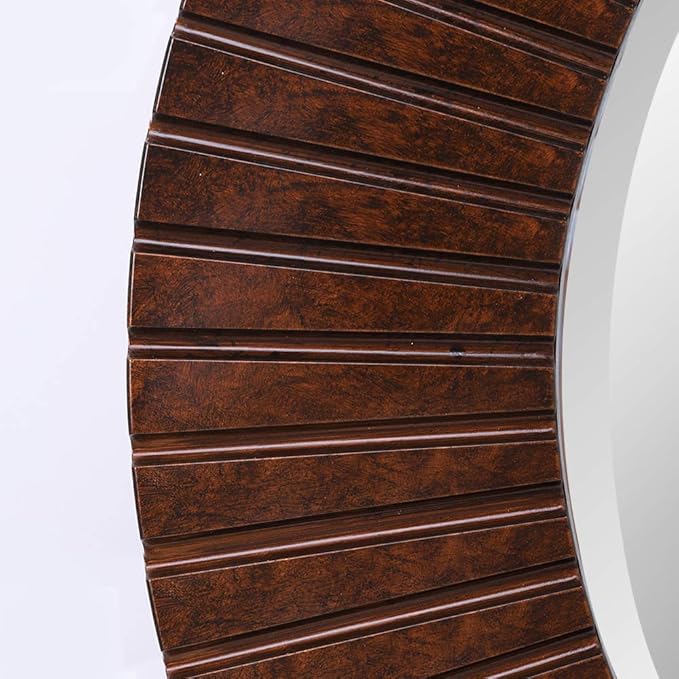 Chende 30'' Round Mirror with Wood Frame, Large Decorative Mirror for Wall, Farmhouse Bathroom Mirror with Bronze Groove Finish for Living Room, Entryway, Bedroom