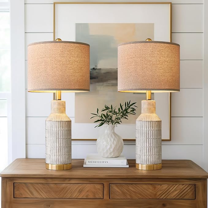 25" Modern Ceramic Lamps Single Table Lamp for Living Room Bedroom Farmhouse Nightstand Bedside Lamps