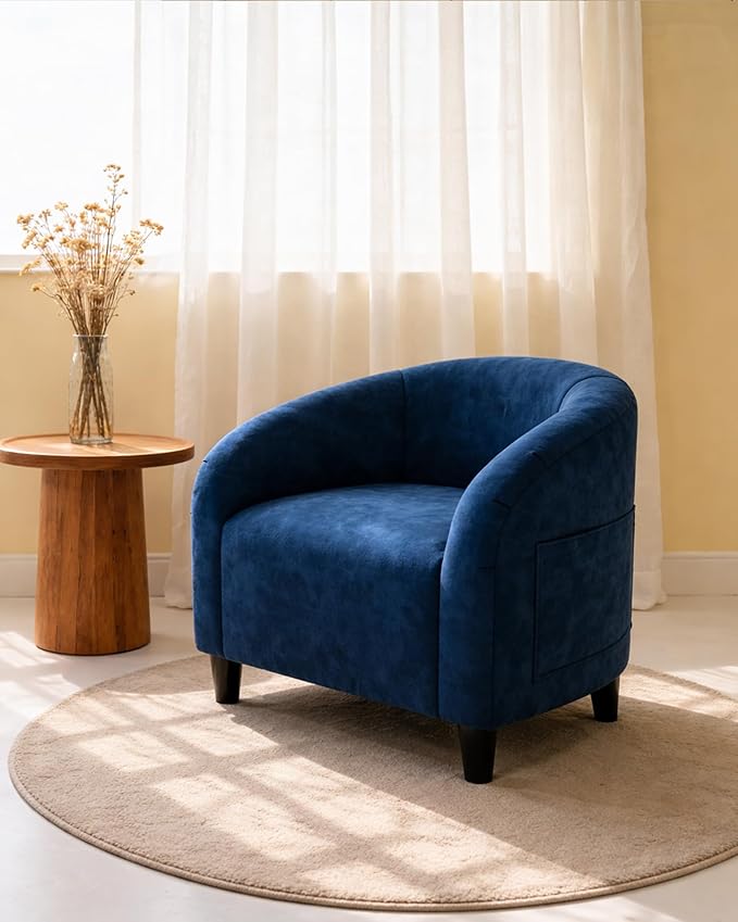 GarveeHome Accent Chair for Living Room Barrel Club Chair with Soft Padded Seat & Sturdy Legs for Bedroom Waiting Room Reception Chairs - Blue