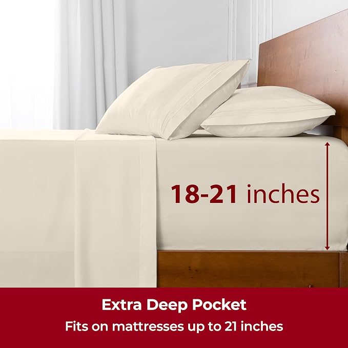 Mellanni Extra Deep California King Sheets - 4 PC Iconic Collection Bedding - Luxury, Ultra Soft, Cooling Bed Sheets - Wrinkle, Fade, Stain Resistant (Cal King, Golden Ivory)