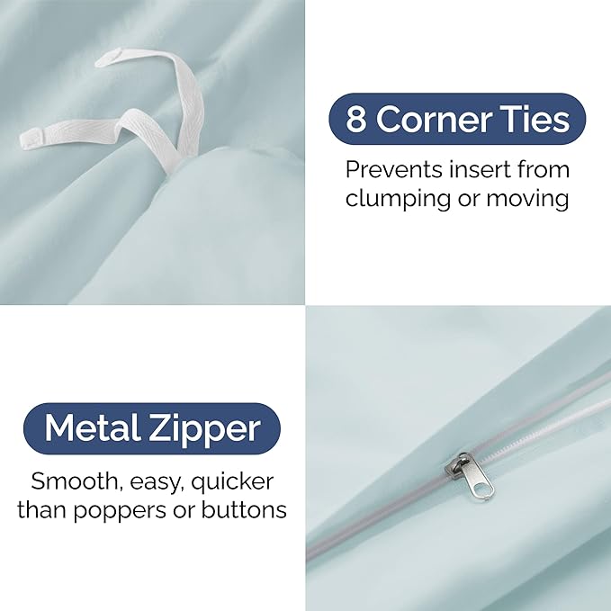 Duvet Cover Queen Size - Extra Soft Queen Size Duvet Cover - Lightweight & Breathable - Easy Care & Fade Free with Zipper Closures and Ties - 90" x 90" Inches - (Ice Blue) Comforter Not Included