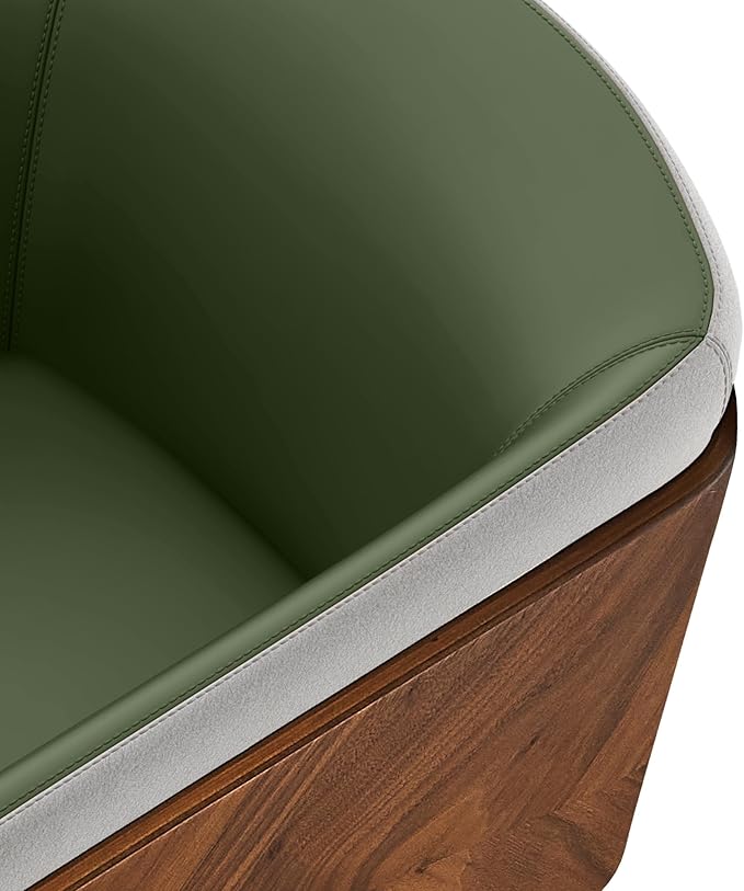ARTPLAN Modern Upholsted Accent Dining Chairs,Mid-Century Faux Leather with Walnut for Kitchen,Office Waiting Room Arm Sitting Chair, Beech Legs Dissassembly Adjustable Feet,Avocado