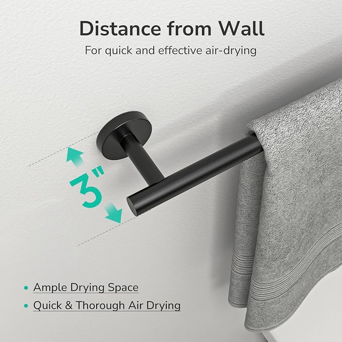 USHOWER Matte Black Towel Bar, 18-Inch Towel Rack for Bathroom Wall Mounted, Thicken SUS304 Stainless Steel Towel Rod Modern Home Decor (Total Length 20-Inch)