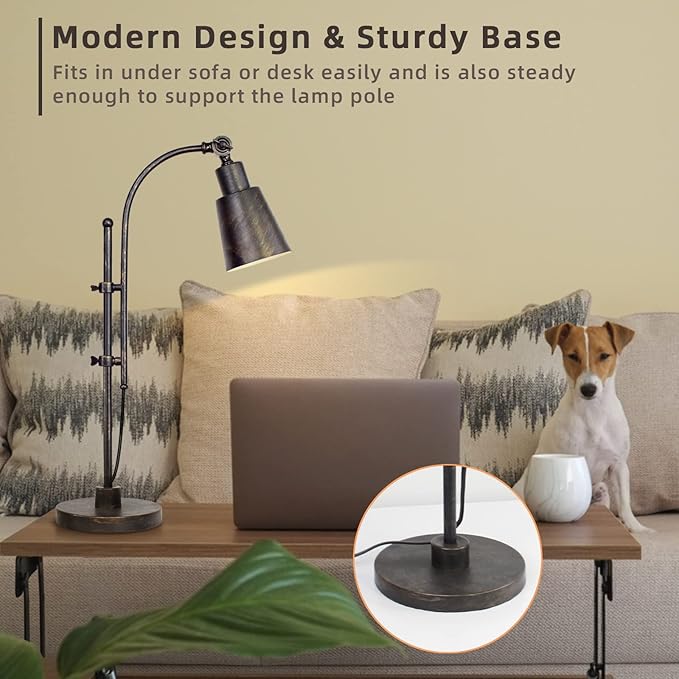 LALISU Metal Desk Lamp Rustic Task Lamp Black Adjustable, Industrial Style Lamp with On/Off Switch, Vintage Work Reading Lamp for Bedroom, Study Room &Office, ETL Certificate. (Black)