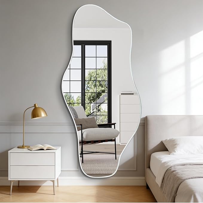 DAOYUIAJU Irregular Full Length Mirror, 67"x31" Silver Asymmetrical Tempered Glass Mirror, Large Frameless Organic Mirrors for Entryway Hallway Bedroom Living Room, Horizontal or Vertical Hanging