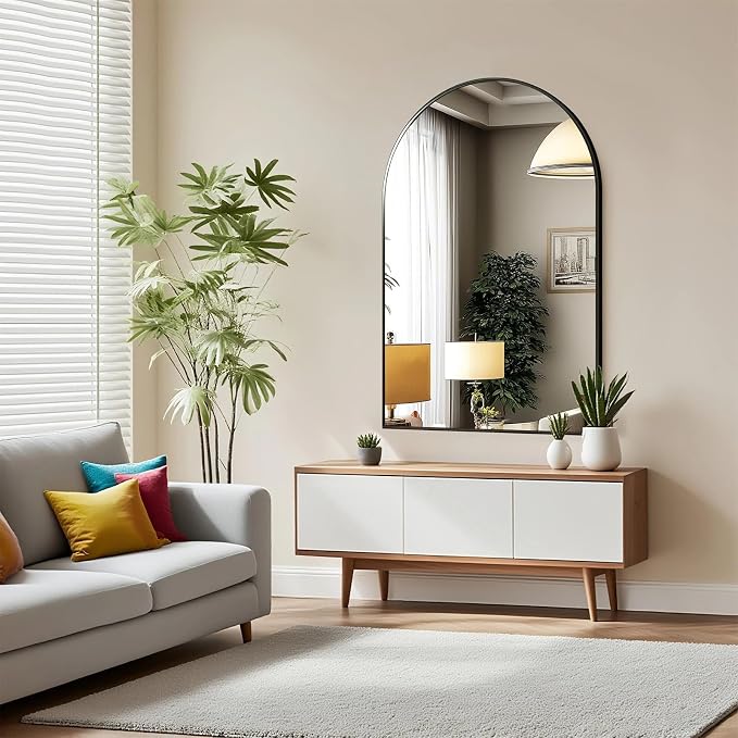 Arched Wall Mirror 30x20 Inch Black Bathroom Vanity Mirror with Metal Frame, Modern Arch Mirror for Bedroom, Living Room, Entryway, Wall Mounted Decorative Mirror