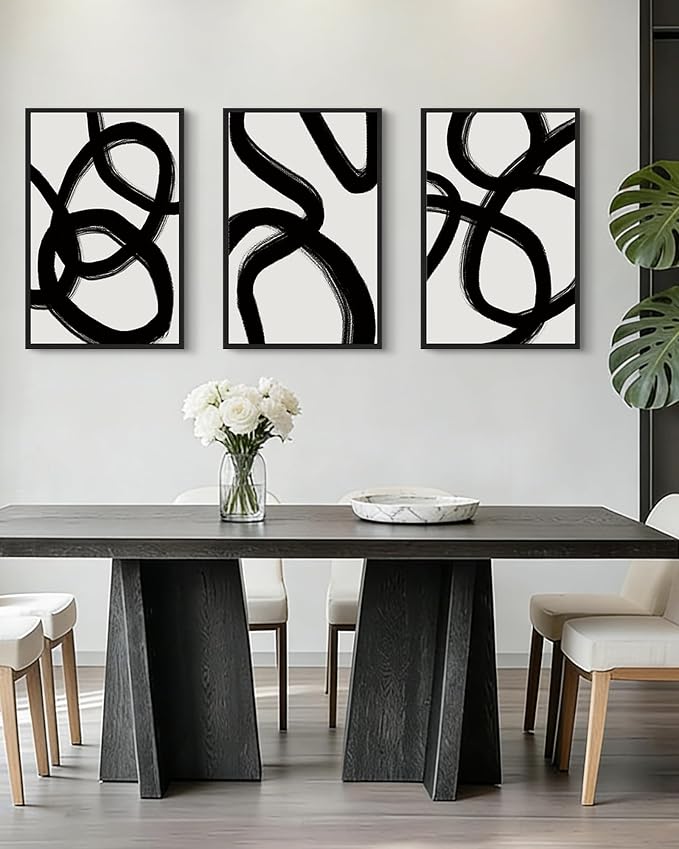 Drsoum Lager 16x24in Black and Gray Abstract Framed Wall Art Decor Duotone Minimal Dark Brush Stroke Prints Shapes Illustrations Modern Art Decorative Ready To Hang - Black Framed