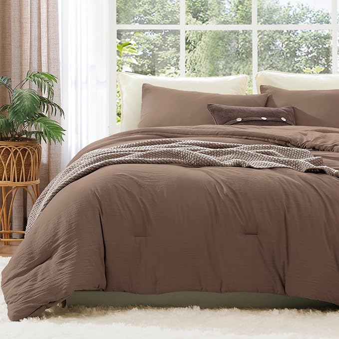 WRENSONGE Oversize King Size Comforter Set - 3 Pieces Brown Comforter Prewashed Soft Lightweight for All Seasons,Fluffy Down Alternative Comforter Oversize King Size with 2 Pillow Shams