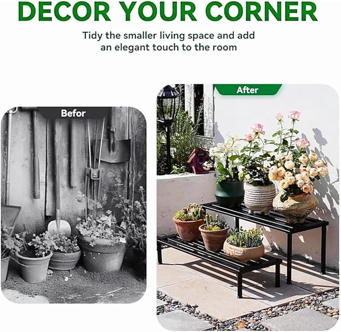Metal Plant Stand, Rust-proof Aluminum Display Rack, Plants Display Stands Decoration Racks for Living Room Garden Balcony Patio (Black, 41.3Inch Low)