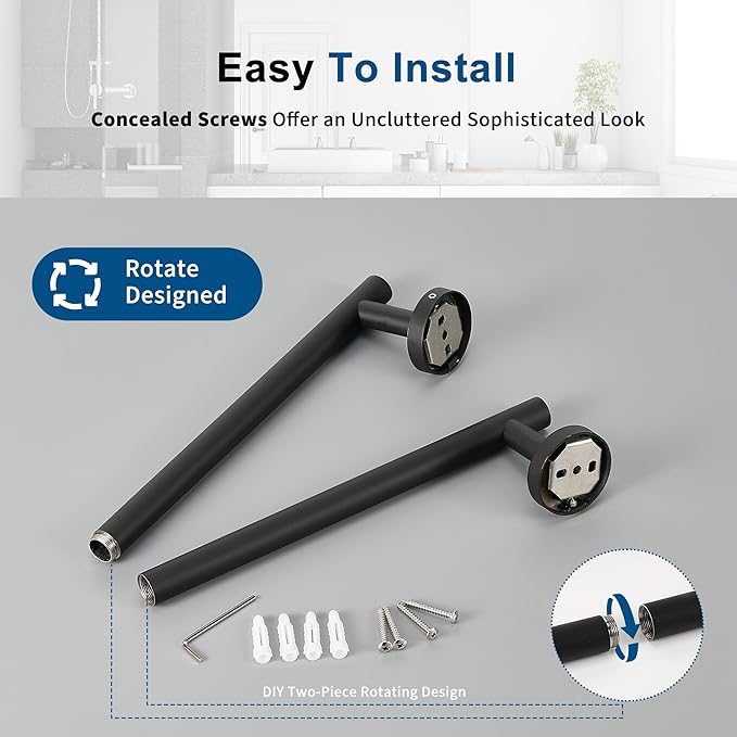 Matte Black Towel Bar, 18 Inch Towel Racks for Bathroom Wall Mounted, Thicken SUS304 Stainless Steel Heavy Duty Hand Towel Holder Organizer, Bathroom Accessories, Total Length 20.5 Inch