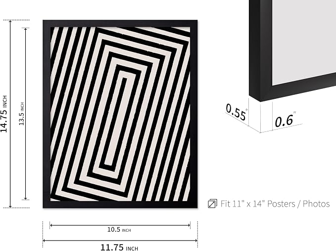 Poster Master Rectangle Tunnel Poster - Angular Swirl Print - Geometric Design - Abstract Design - Japanese Ink Art - Mid Century Modern Illustration - Living Room Decor - 11x14 Black Framed