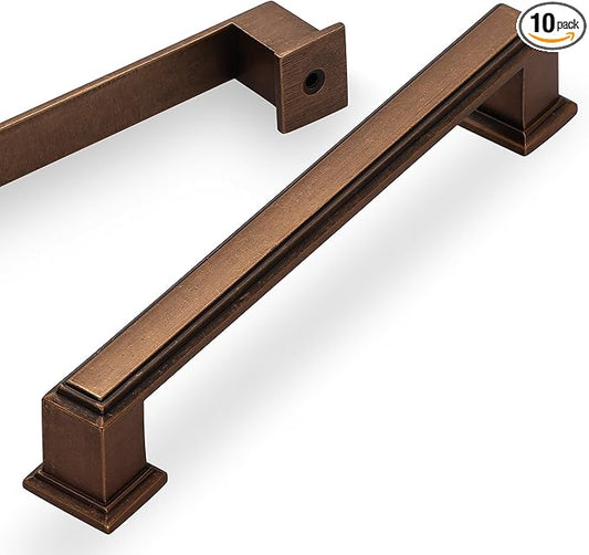 Lardmon 10 Pack 5 Inch(128mm) Hole Center Antique Brass Modern Cabinet Pulls Kitchen Cabinet Handles Kitchen Cabinet Hardware Timeless Drawer Pulls for Dresser Cupboard Wardrobe, A-Brass(5x10)