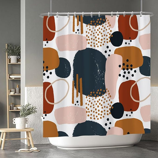 Baocicoo Abstract Shower Curtain Grey and Brown Blocks Black Dots Aesthetic Minimalist Shower Curtains for Bathroom Hostel Hotel Durable Fabric Waterproof Curtain for Bathroom with Hooks 72x78Inches