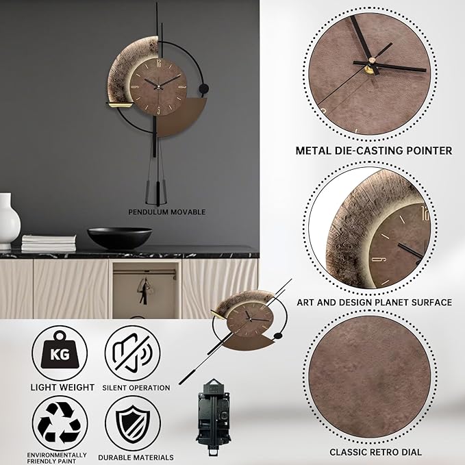 SIN&MI Wall Clock,Decorative Wall Clocks with Pendulum,Silent Quality Quartz Clock Battery Operated,Large Clock for Living Room,Kitchen,Home,Bathroom,Bedroom Wall Decor,18.9 * 34.2inch