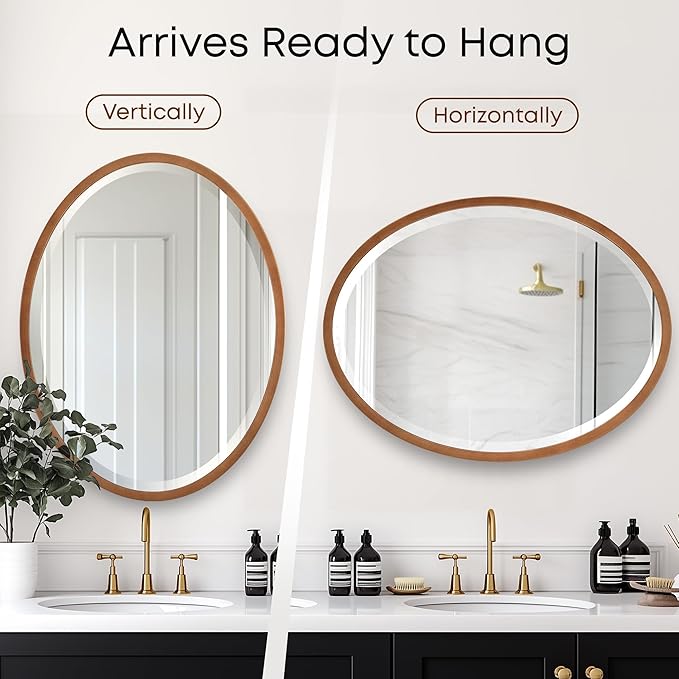 OVALCREST - Oval Wooden Beveled Wall Mirror for Home Decor, Bathroom, Vanity, Bedroom, Living Room, Hallway - London Style (Sunset Gold) 41.1 x 31.1