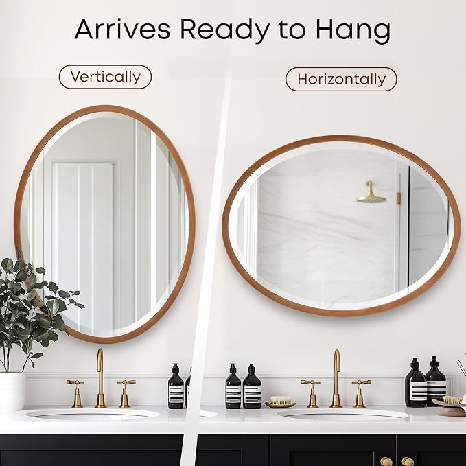 OVALCREST - Oval Wooden Beveled Wall Mirror for Home Decor, Bathroom, Vanity, Bedroom, Living Room, Hallway - London Style (Sunset Gold) 29.1 x 23.1