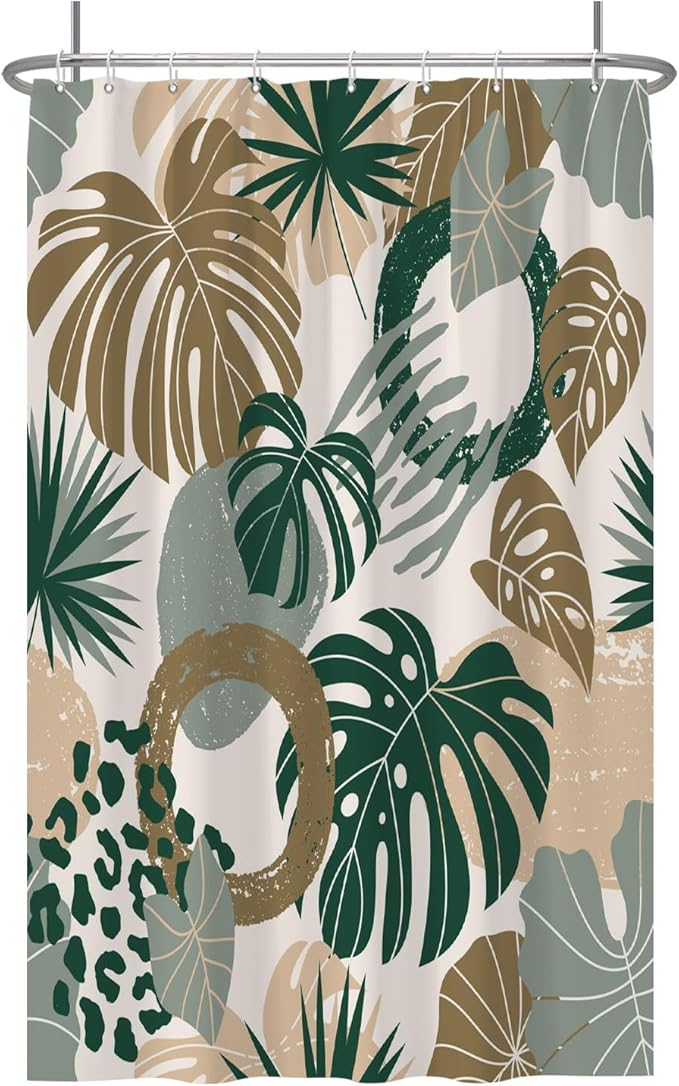 Baocicoo Bohemian Monstera Leaves Boho Floral Shower Curtain Decorative for Bathroom Cubicle Bathtub Waterproof Fabric Vacation Style with Hooks 48x72 Inches