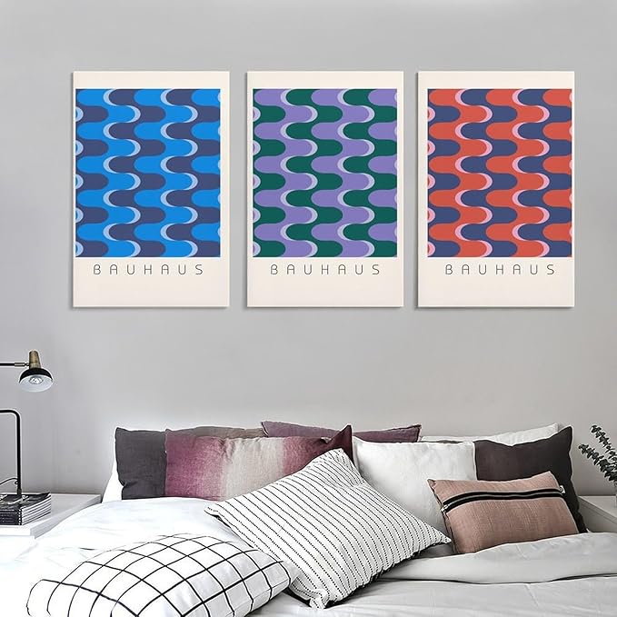 9W Bauhaus Poster Abstract Canvas Wall Art Set of 3 Modern Boho Decor For Bedroom Livingroom Frame-style 16x24inch(40x60cm)