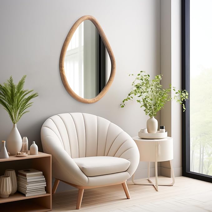 sawsile Irregular Wall Mirror,Nature Wood Asymmetrical 21X26” Modern Vanity Farmhouse Organic Mirror for Bathroom,Bedroom,Living Room,Washroom