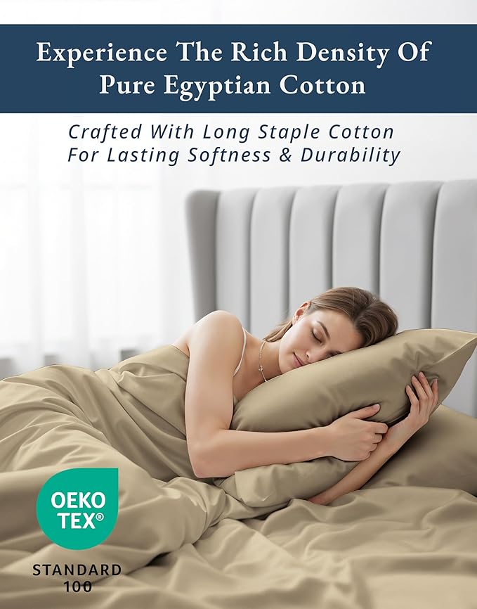 LANE LINEN 100% Egyptian Cotton Bed Sheets California King Size, Soft & Comfy Sateen Weave No Pill Fade Resistant Cal King Bedding Set, Machine wash 15'' Deep Pocket - Linen