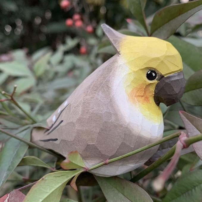 Bird Figurines Hand Carved Painted Wooden Statues for Home Decor, Gift for Bird Lovers,Housewarming, Birthday, Christmas, Anniversaries (NO.06-Grey Parrot)