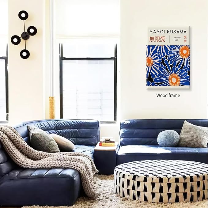 Yayoi Kusama Print Vintage Japanese Wall Art Abstract Yayoi Kusama Poster Minimalist Painting Art Exhibition Suitable for Japanese Bedroom,Living Room Office Decor 8x10in Framed