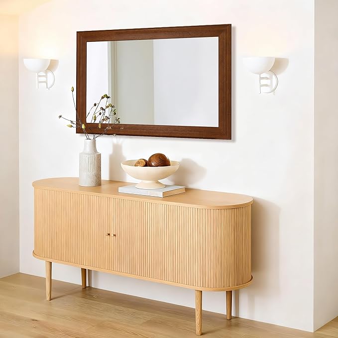 CULER Rustic Wood Wall Mirror for Bathroom,Rectangle 24 x 36 inch Hanging Vanity Mirrors with Wooden Frame for Living Room,Bedroom,Entryway(Walnut Brown)